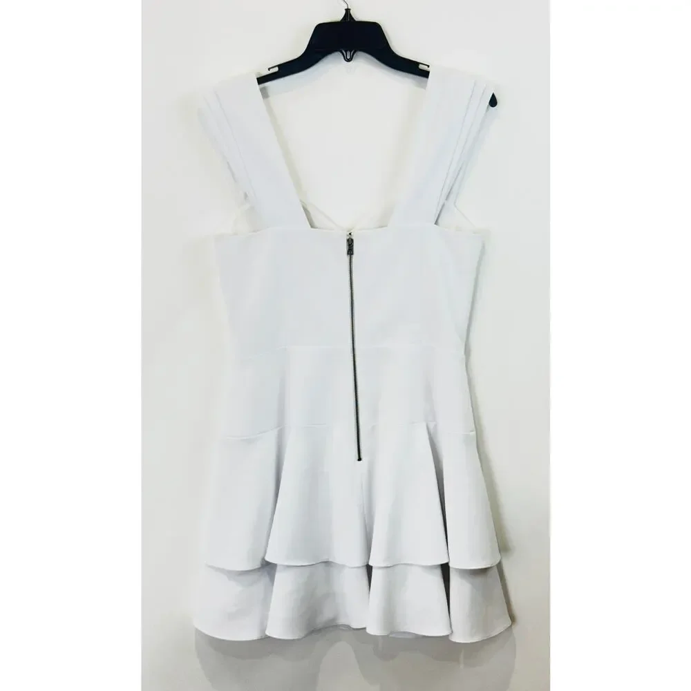 Alice + Olivia Brinda Ruffled Hem Dress Womens 10 White Fit and Flare Cocktail - Picture 4 of 13